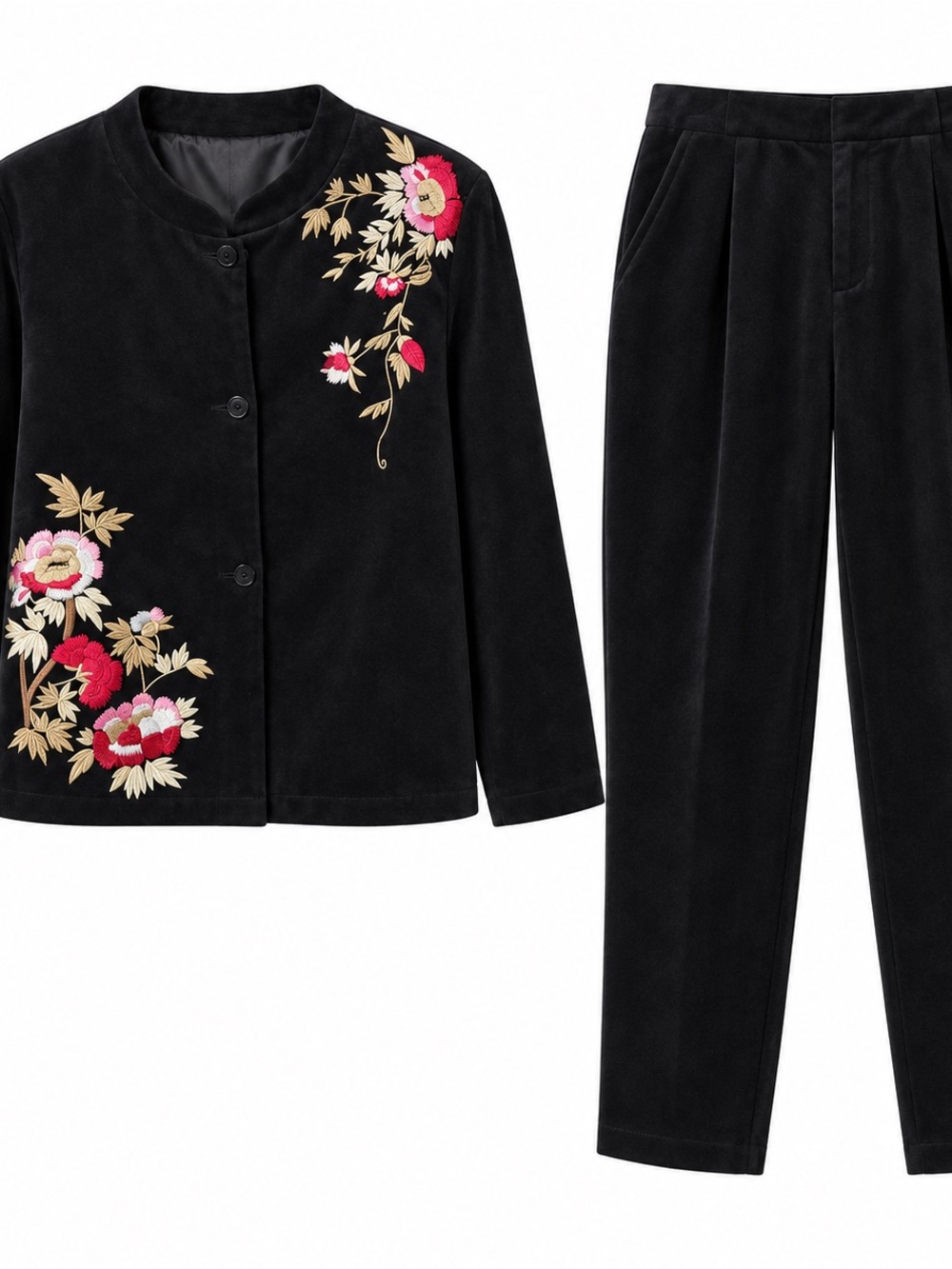 Susan Graver Black Embroidered Floral Blazer